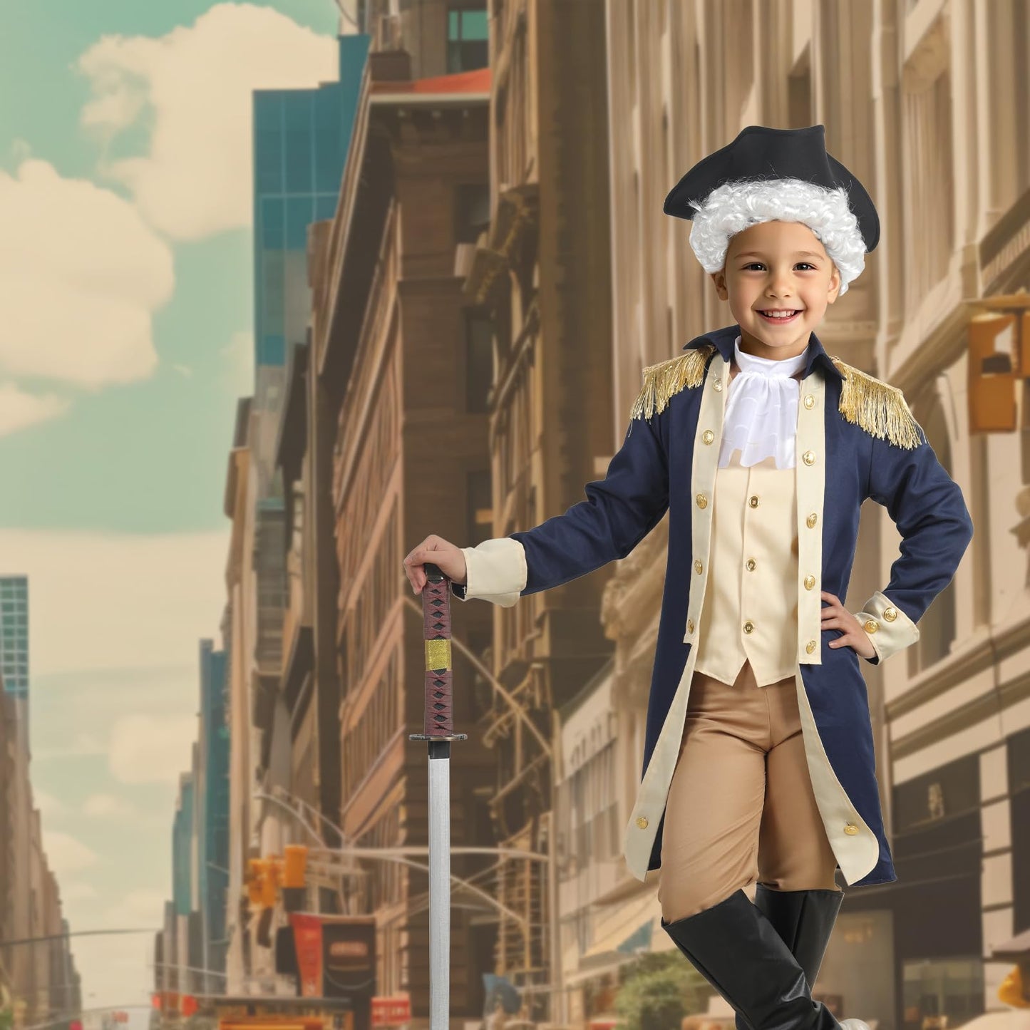 Gortykor Kids George Washington Costume Founding Father Costume For Boys American Colonial Uniform (12-14 Years)