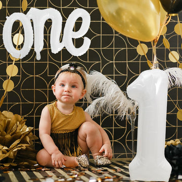 Toniful 40 Inch Giant White Number 1 Balloon,Mylar Foil Script Cursive Letter 1 Balloon Banner For Boys Girls Kids First Birthda