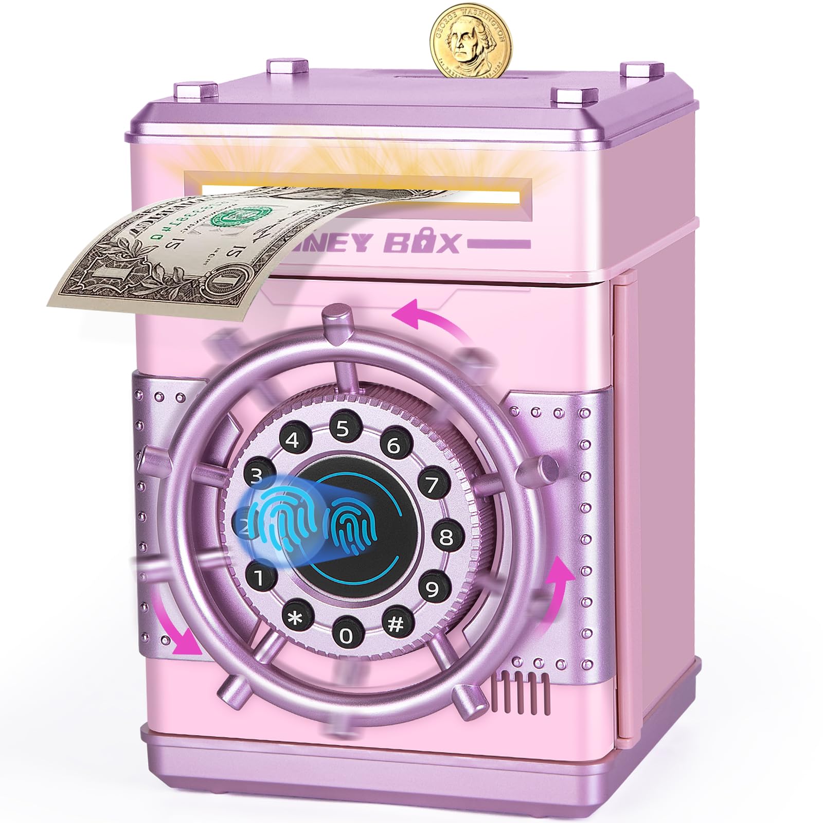 Refasy Piggy Banks for Girls, Electronic Money Bank Password Money Safe Cash Coin Piggy Bank, Fingerprint Simulation Bank Toys f