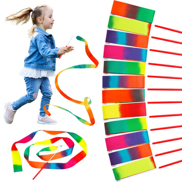 Joycat 12 Pack Dance Ribbon Party Favors For Kids,Rainbow Birthday Decorations,Unicorn Princess Fairy Party Supplies,Girls Party Games,Gymnastics Goody Bag Stuffers