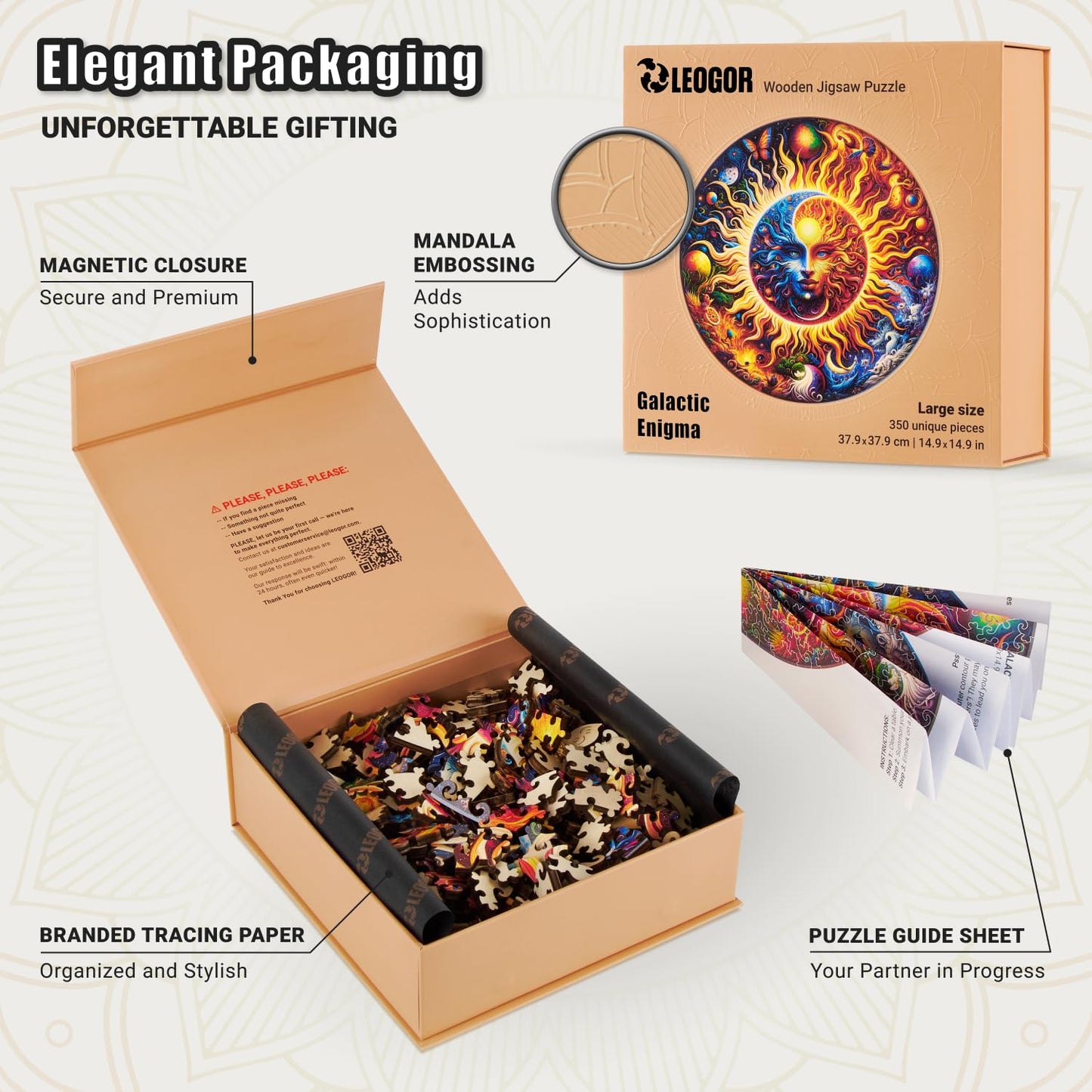 Galactic Enigma - 350 Piece Wooden Puzzles for mature-themeds - 14.9 x 14.9 in - Extra-Thick 5 mm Wood Puzzle  Hand-Shaped Pieces  Round Mosaic Design - enhanced Gift for Puzzle Lovers by LEOGOR