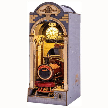 Robotime Diy Book Nook Kit Insert Bookcase Book Stand 3D Wooden Puzzle Diy Miniature House Wood Bookend Book Nook Model Building Kit With Led Light Booknook Decoration (Time Travel)