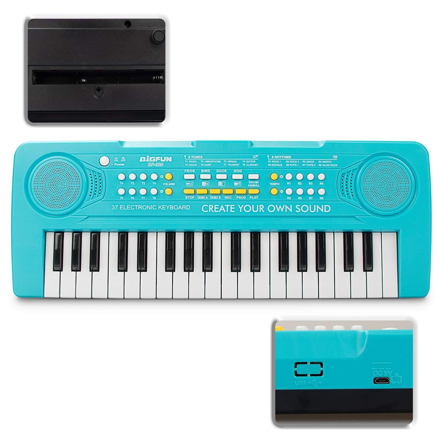 Bigfun Kid Keyboard Piano - 37 Keys Keyboard Piano Kids Multifunction Music Educational Instrument Toy Keyboard Piano For 3, 4, 5, 6, 7, 8 Girls And Boys (Blue)