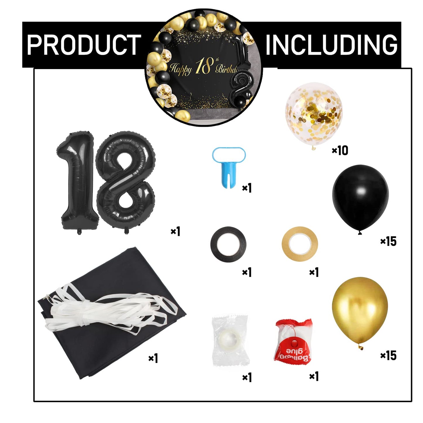 Happy 18Th Birthday Balloons Black Set Decor - Cheers To 18 Years Old Party Theme Garland Banner Backdrop Decorations For Women