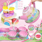 Tea Set for Little Girls,PRE-WORLD 50PCS Princess Tea Party Time Toy Including Dessert,Cookies,Doughnut,Teapot Tray Cake, Tablec