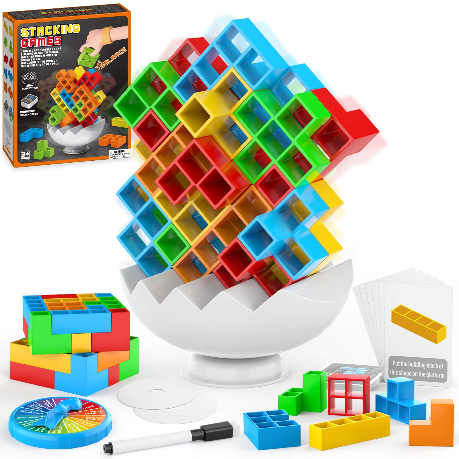 70PCS Stack Game for mature-themed & Kids  3D Tetra Board Tower Games for Family Travel Party  2 Players Balance Stacking Toy  Team Toys Building Block