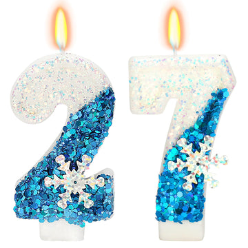 Snow Themed Birthday Candles, Birthday Candle for Party Supplies, Winter Birthday Party Supplies, 2.76 inch Number 27 Candle Cak