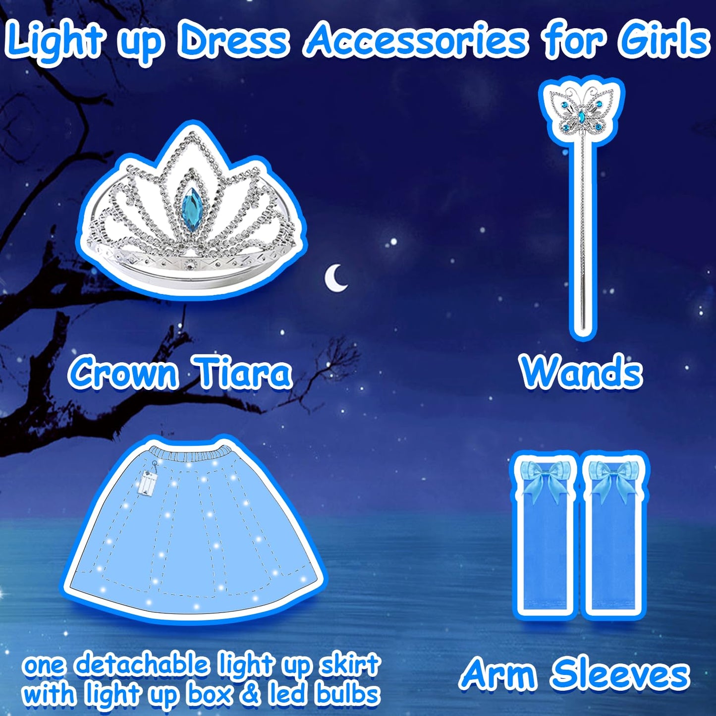 Aolliya Cinderella Light Up Dress for Girls Blue Princess Costumes Fancy Dress Up for Halloween Cosplay Carnival