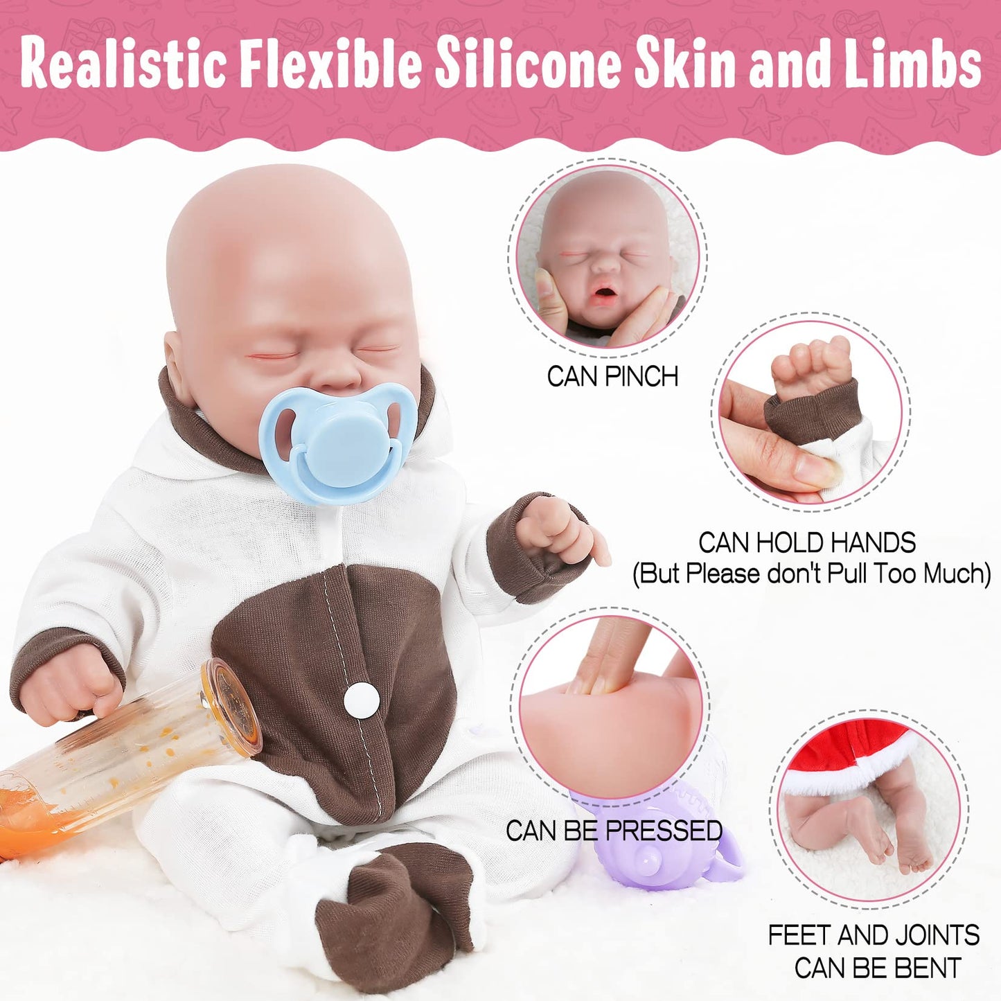 Vollence 14 Inch Sleeping Reborn Baby Doll Silicone Doll Realistic Newborn Baby Dolls With Feeding Accessories & Gift Box - Girl