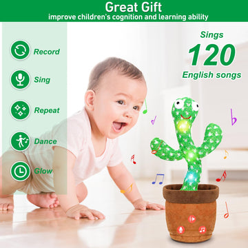Invasgi Dancing Talking Cactus Toy For Baby, Mimicking Singing Cactus Toy Records Repeats What You Say With 120 English Songs Bi