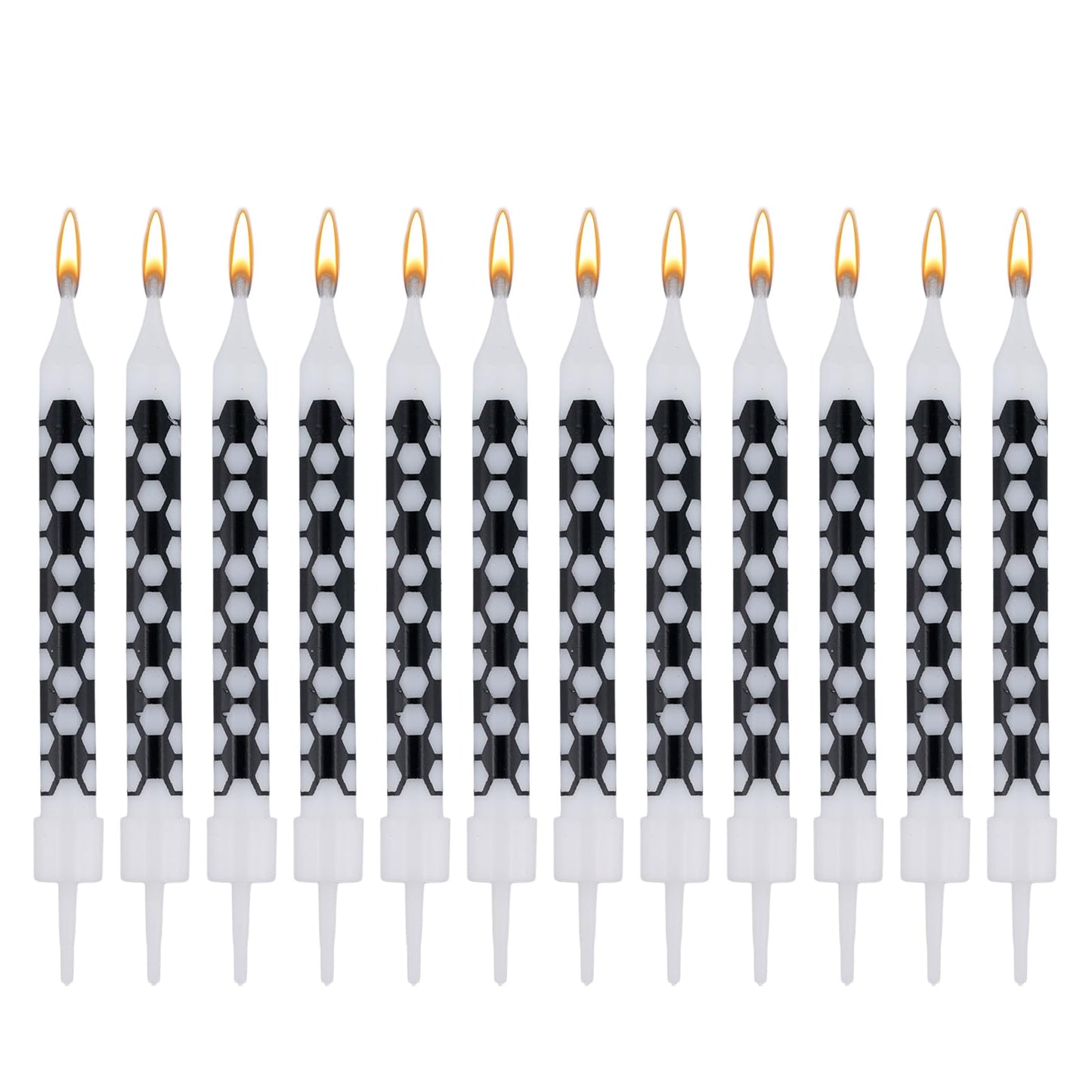12pcs Black and White Checkered Flag Candles, Soccer Party Birthday Candles Charm Racing Cars Themed Candle for Sports Fans Birt