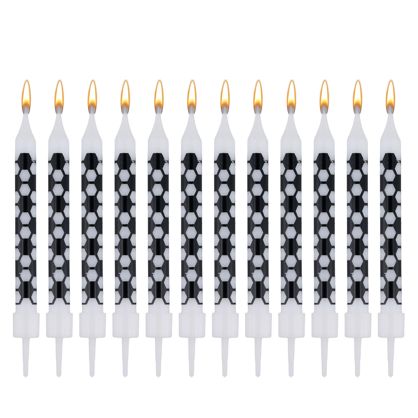 12pcs Black and White Checkered Flag Candles, Soccer Party Birthday Candles Charm Racing Cars Themed Candle for Sports Fans Birt