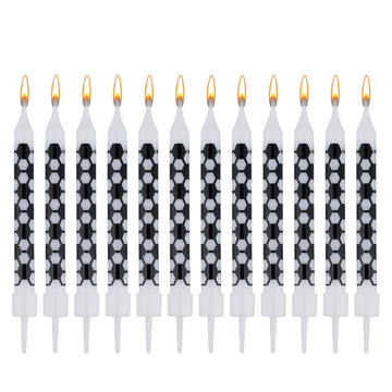 12pcs Black and White Checkered Flag Candles, Soccer Party Birthday Candles Charm Racing Cars Themed Candle for Sports Fans Birt