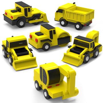 Tub Works Construction Trucks Mold Free Bath Toys, 6 Pack | Sealed, No Hole Bath Toys Design Keeps Moisture Out | Soft, Squeezab