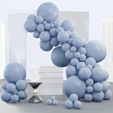 PartyWoo Dusty Blue Balloons, 140 pcs Pack, 18"/12"/10"/5" Rubber Balloons for Garland/Arch, Slate Blue, Boho Decor