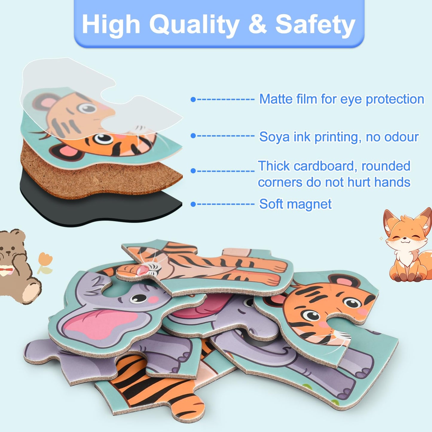 Astaron 3D Magnetic Animal Puzzle With 60 Puffy Stickers For Toddlers, 41 Pieces Puzzles Preschool Education Learning Travel Toy