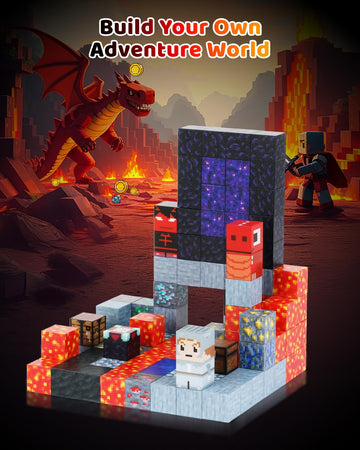 Gleamkid 115Pcs Magnetic Blocks - Building Toys For Boys Girls 3+, With 20 Unique Patterns, Lava Rivers, Volcanoes, & Dragons, S