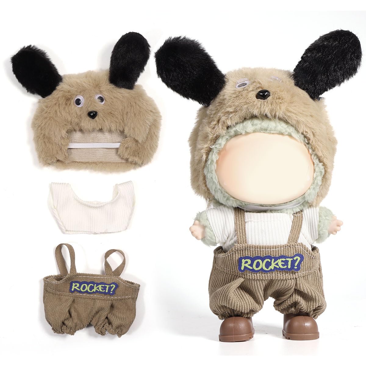 AICase for Labubu Clothes Designer/for Labubu Outfits Bear Clothes Set for 17cm Lububu Doll 3 Piece Set Hat Clothing for LA BUBU  Boys and Girls Stylish Adorable Dolls Clothes Accessories (No Doll)