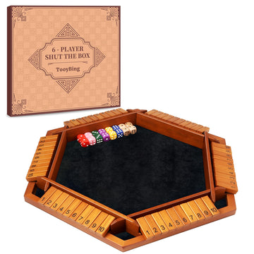 Tooybing Upgraded 1-6 Players Shut The Box Dice Game, Wooden Board Table Family Game For Kids And Adults With 16 Dice, Classic T