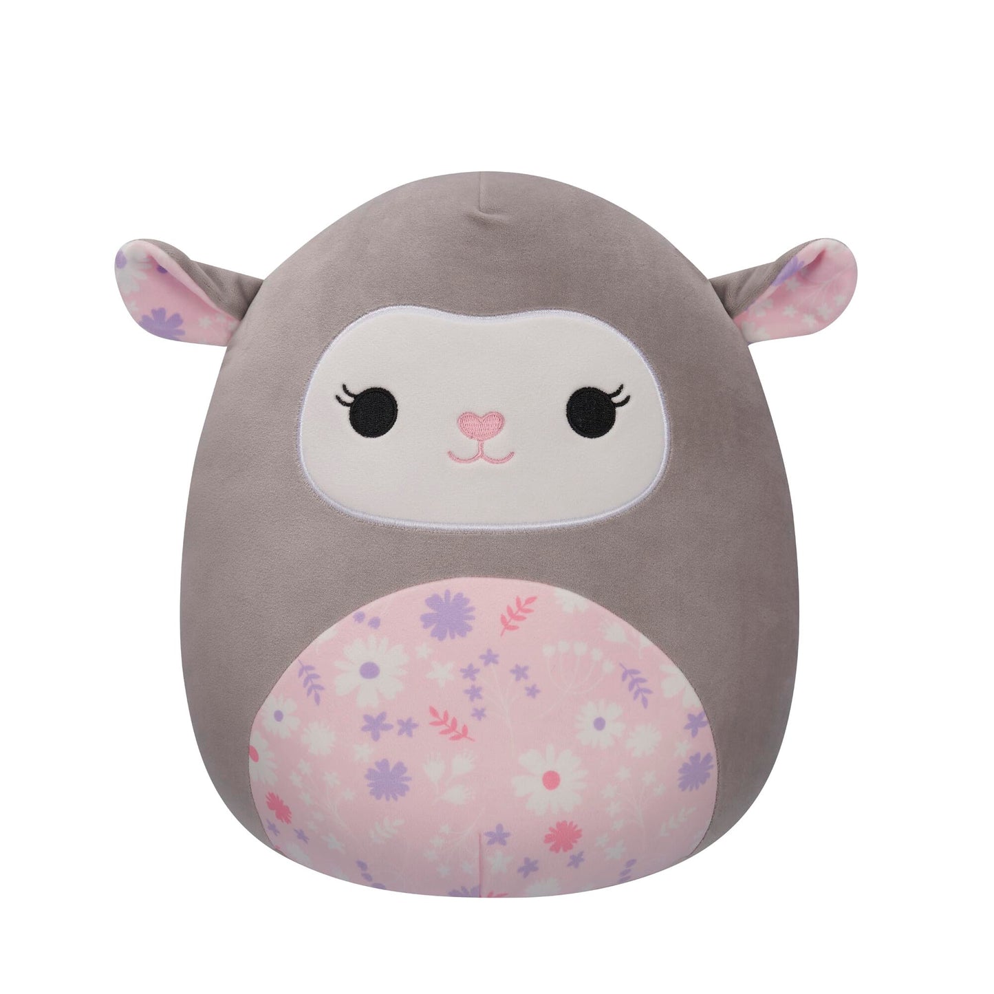 Squishmallows 12-Inch Elea Grey Lamb Plush - Soft Polyester with Pink Floral Belly, Model SQER00880