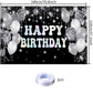 Silver Black Birthday Paty Backdrop Silver Black Happy Birthday Banner Silver Black Photography Background For Home Decorations