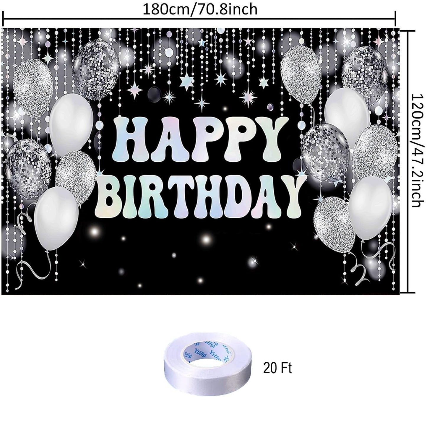 Silver Black Birthday Paty Backdrop Silver Black Happy Birthday Banner Silver Black Photography Background For Home Decorations