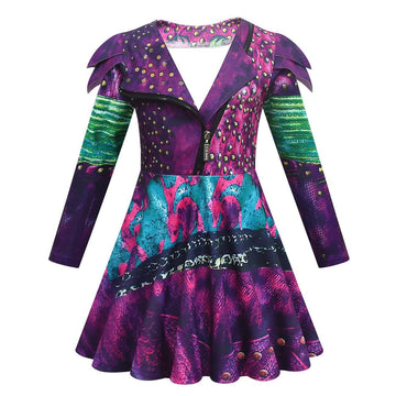 Wyyxyb Girls Mal Costume Birthday Party Dress Halloween Descendants Cosplay Outfits(5-6 Years,Purple)