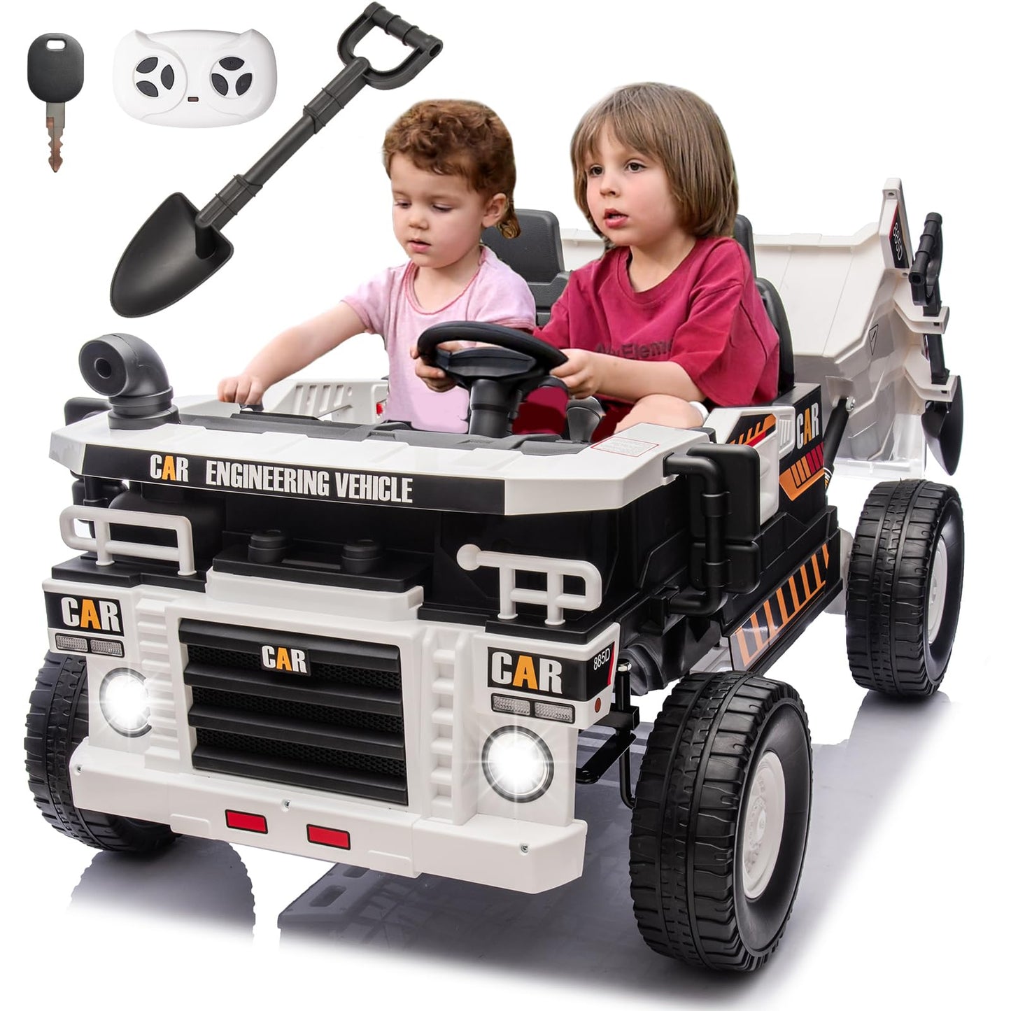 Luibas 12V 10Ah 2-Seater Xl Kids Ride On Truck Electric Toy Car With Electric Dump Bed, Parents Remote Control Kids Car Tractor