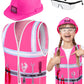 Handepo Construction Worker Costume Kids Hard Hat Construction Vest Goggles Toddler Dress Up Set Birthday Party Girls Boys(Pink,