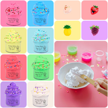 Butte Slime Kit Mini 8 Pack Party Favor For Kids,Strawberry, Grape, Pineapple Cake Charms,Color And Texture Experience,Stress Re