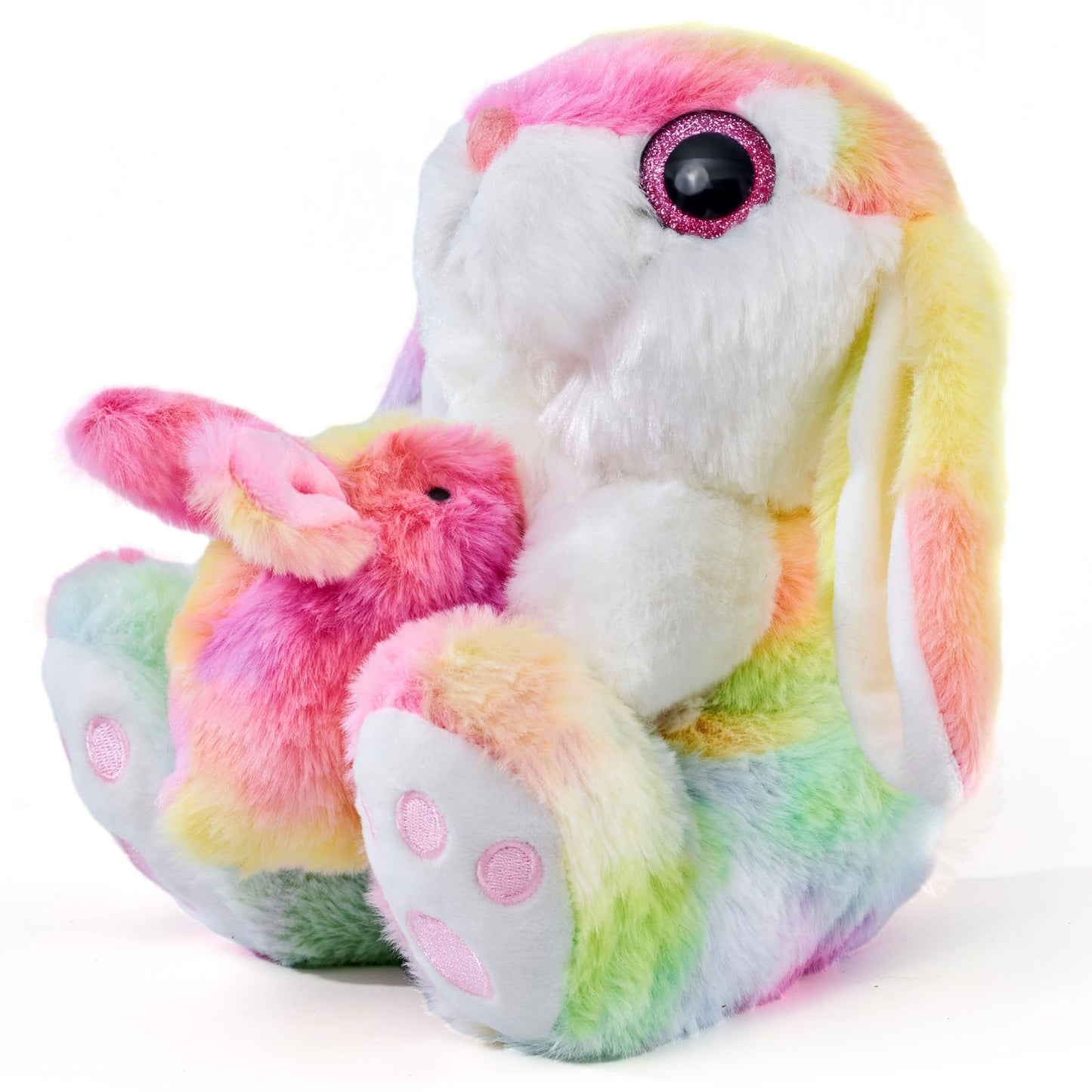 Nleio Easter Stuffed Bunny With Egg(Reversible), 8.5'' Plush Rabbit With Floppy Ears, Huggable & Washable Easter Stuffed Animals