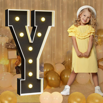 Imprsv Marquee Letters Black 3Ft: Black Party Decor - Light Up Letter Y Large 3 Feet Tall - Party Decorations Letter For Birthda