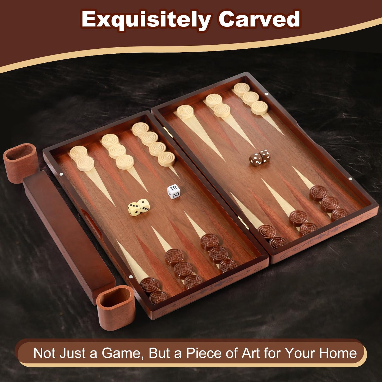 Handcrafted Wooden Backgn Set - 16x15.3inch  Oversized Pieces  Intricate Carvings  enhanced Travel Game Board for mature-themeds & Kids (Star)