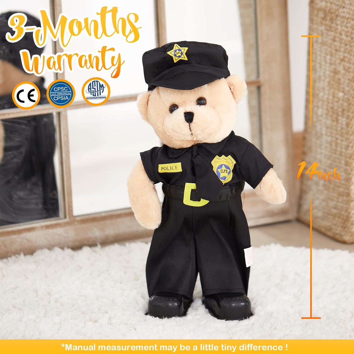 Houwsbaby 14 Electronic Police Teddy Bear Stuffed Animal Dancing Music Singing Waving Interactive Teddy Bear Plush Toy Presents