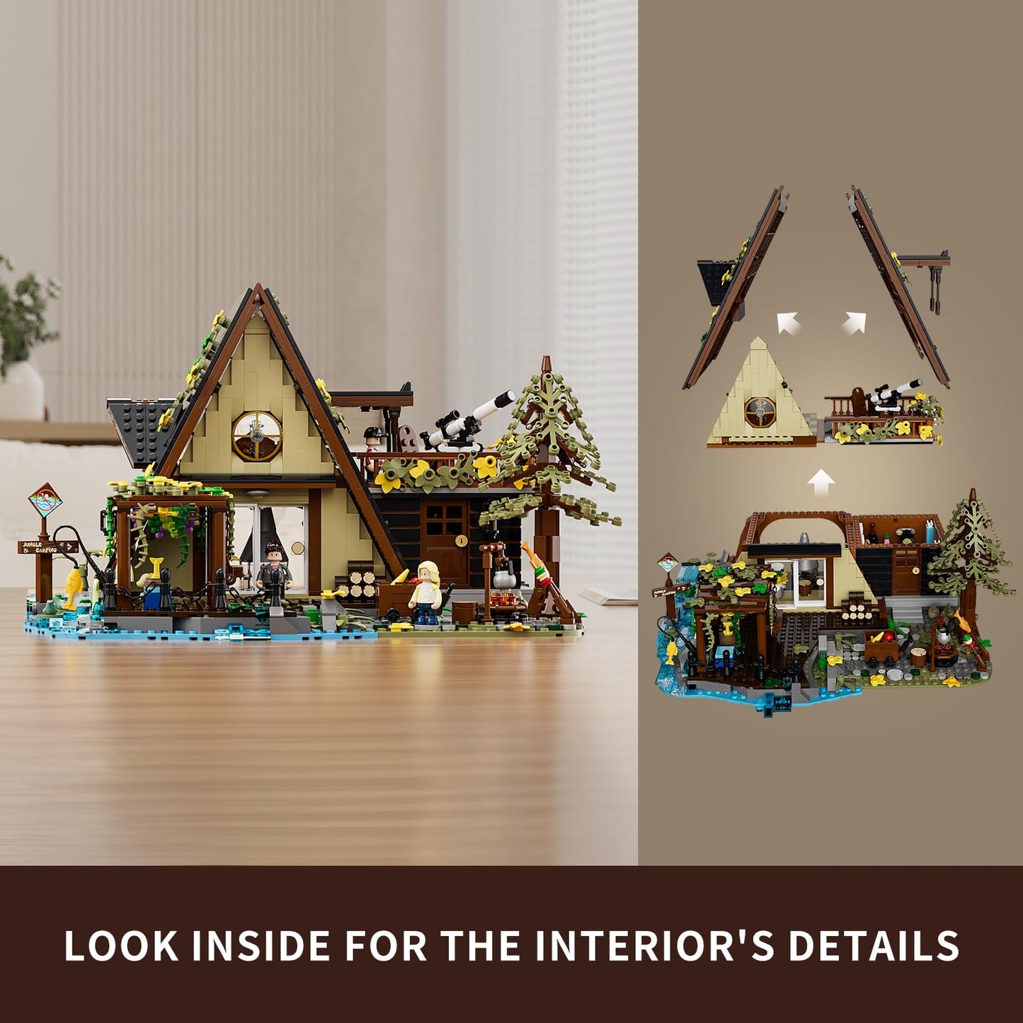 FUNWHOLE A-Frame Cabin Lighting Building Set, 2061 PCS Model F9013, Multicolor Plastic Construction for Adults and Teens