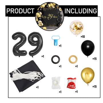 Happy 29Th Birthday Balloons Black Set Decor - Cheers To 29 Years Old Party Theme Garland Banner Backdrop Decorations For Women