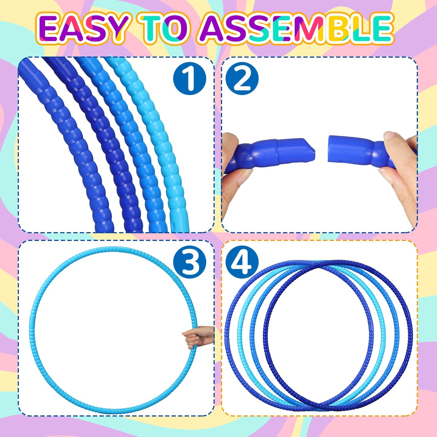 Syhood 12 Pcs Toy Color Hoop Plastic Detachable Adjustable Hoop Light Weight Exercise Fitness Equipment Toy Waist Ring for mature-themed Party  3 Sizes(Gradient Blue)