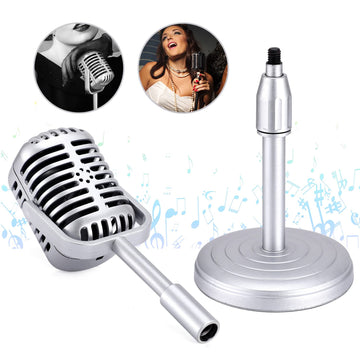 Facmogu Vintage Desktop Microphone Prop Model With Adjustable Stand, Classic Retro Style Microphone Prop Decor For Party Decorat