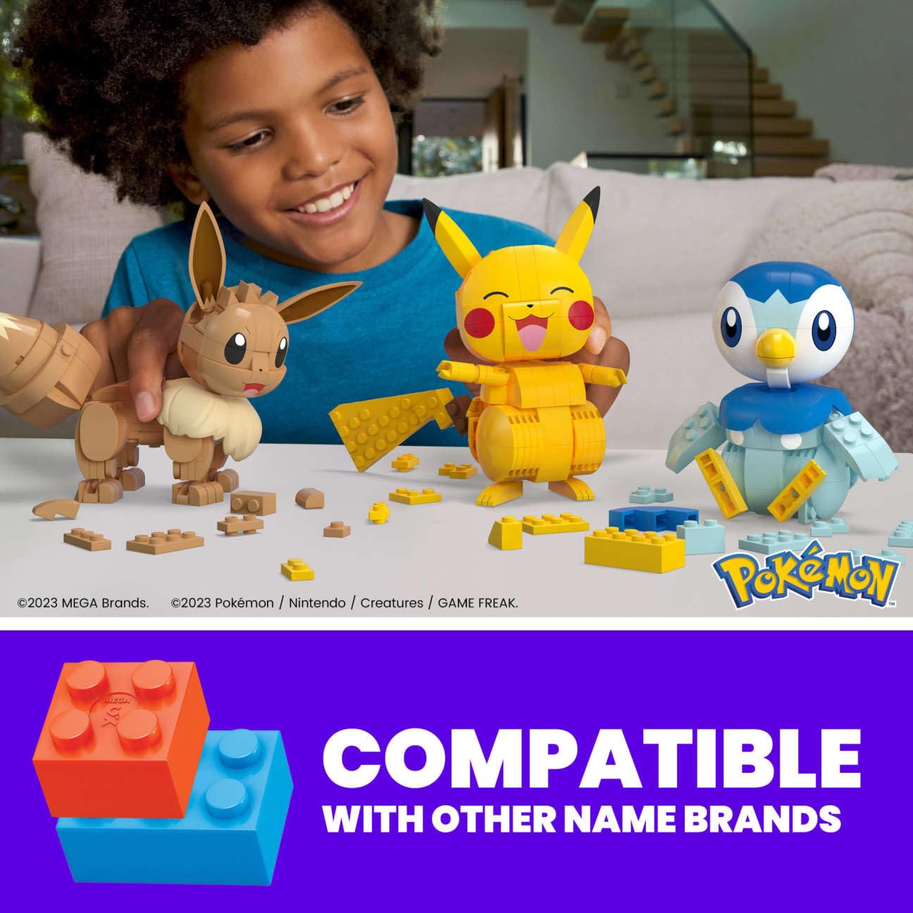 MEGA Pok  mon Building Toy Kit, Build & Show with 3 Action Figures (583 Pieces) for Kids