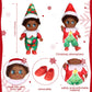 Threan 2 Pcs Christmas Elf Twins Ethnic Hispanic African American Black Elves Doll Xmas Figure Village Elf Accessories Decoration Advent Calendar Stocking Stuffer(Tree Style)