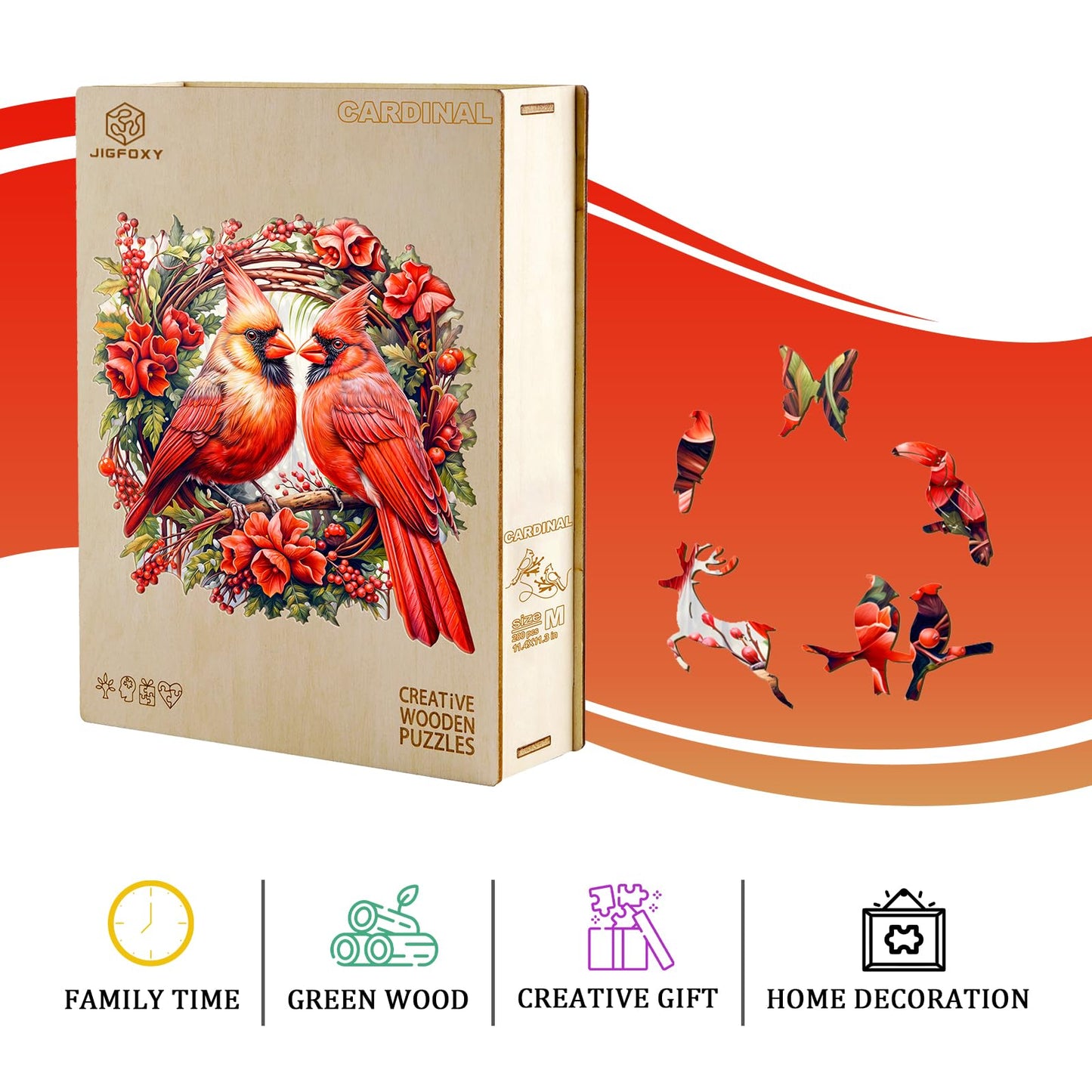 Jigfoxy Wooden Puzzles for mature-themeds  Cardinal Wood Puzzles mature-themed  Unique Animal Shape Wooden Jigsaw Puzzles for mature-themeds  Birthday Gifts for Puzzle Lovers  Family  Friend (XL-17.3 * 17.2in-560 pcs)