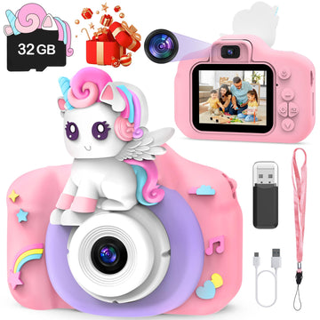 Skirfy Kids Camera,Unicorns Camera 1080P Hd Digital Video Camera For Girl Toys 3-12, Selfie Camera Toys For Girls, Toddlers Birt