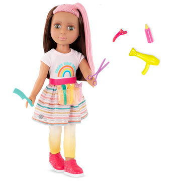 Glitter Girls – Lara14-Inch Poseable Hairdresser Doll – Brown & Pink Hair – Blow Dryer, Hair Clips & Hairstyling Accessories – Toys For Kids Ages 3+