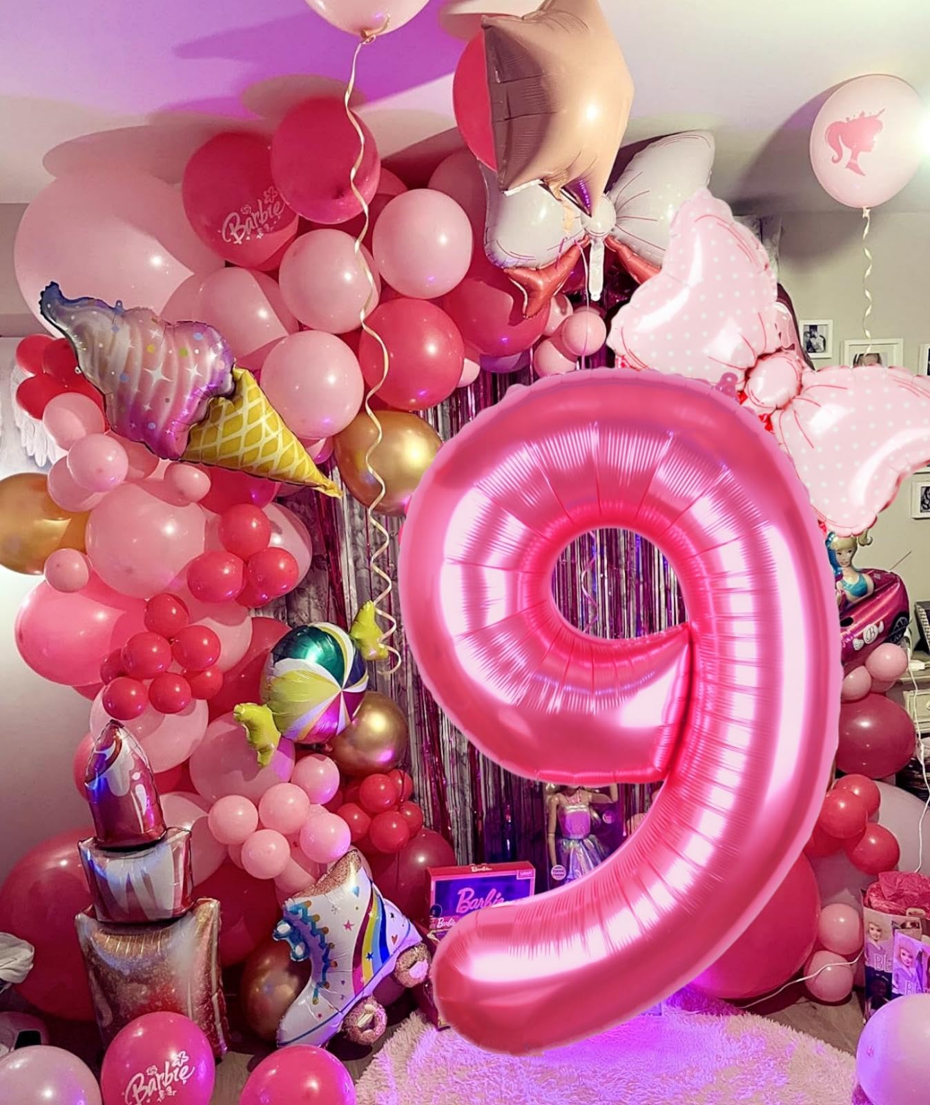 Kwuz 40 Inch Pink Number 9 Balloon, Aluminum Decor for Girls' 9th Birthday, Princess Cowgirl Theme, Model HK40PIBNFO-9