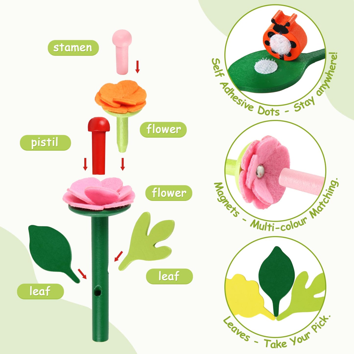 Wooden Flower Garden Building Toys For Kids, Stem Educational Activity Preschool Kit Gift For Boys Girls Age 3 4 5 6 7 Years Old
