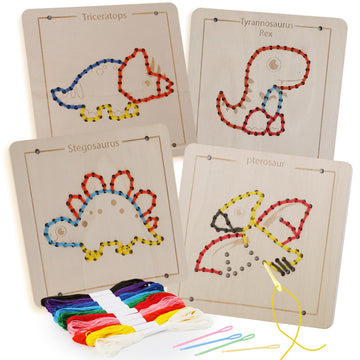Montessori Wooden Lacing Dinosaur Toys For Toddlers And Kids Ages 2-4 5-7, Sewing Kit Fine Motor Skill Busy Board, Education Sensory Preschool Toy For 1 2 3 4 Year Olds, Birthday Gift For Boys Girls