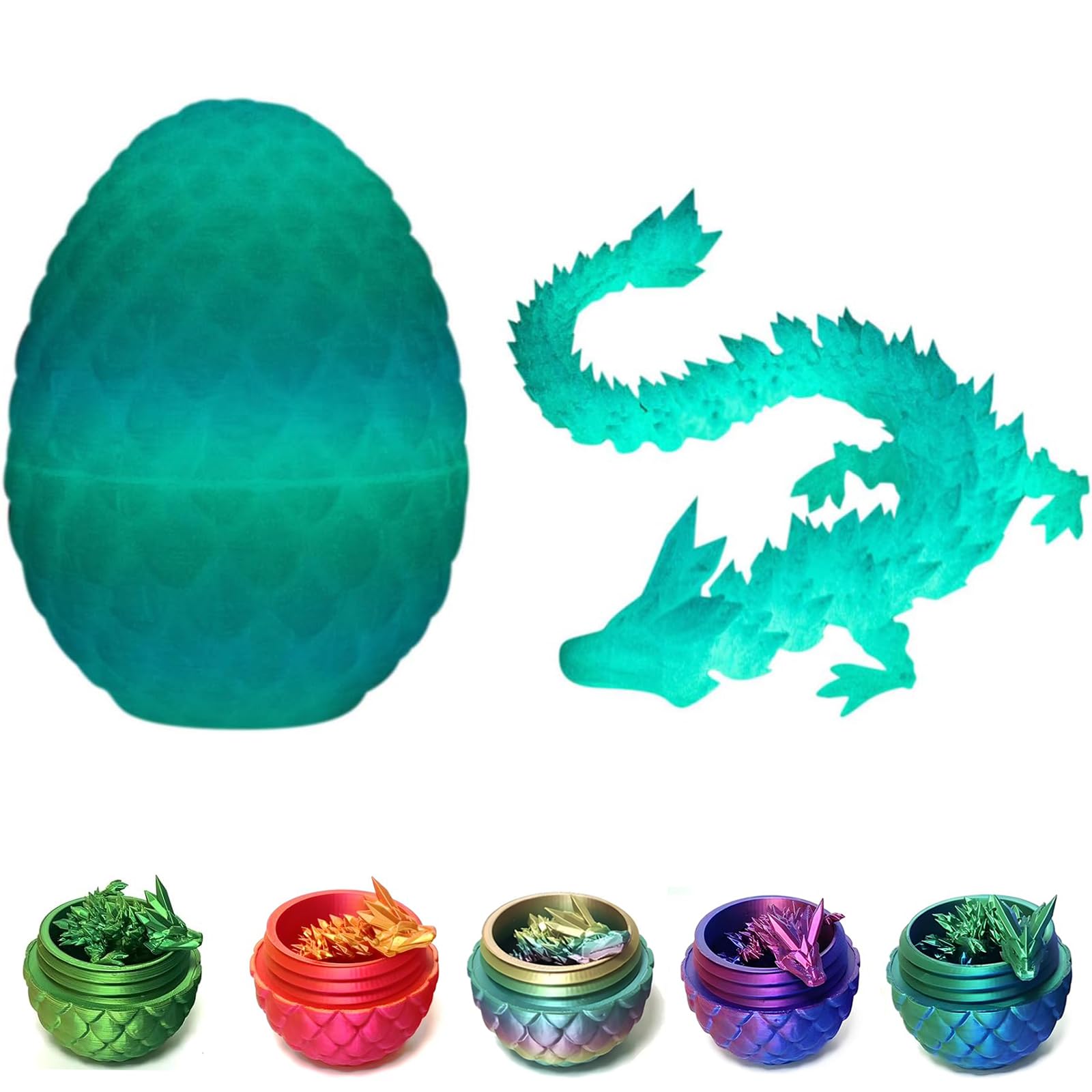 3D Printed Dragon Eggs with Dragon Inside - Fun Fidget Figurine Toys  Easter Basket Stuffers Surprise Mystery Crystal Printing Dragon Egg mature-themed Home Office Desk Decor Toy Gifts (Luminous)