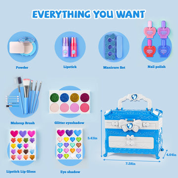 Kids Makeup Sets for Girls, 66pcs Real Cosmetic for Kids Toys with Mirror, Princess Washable Girls Makeup Kit, Non-Toxic & Safe