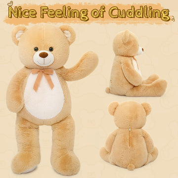 Tezituor 4.3 Feet Giant Teddy Bear Stuffed Animals, Large Teddy Bear 52 Inches With White Belly, Hug Big Plush Teddy Bear Valentines Day Gift For Girlfriend Kids, Light Brown