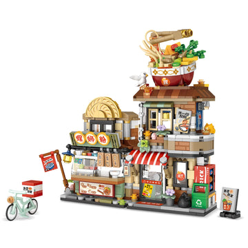 Street View Noodle Shop Mini Building Blocks, Moc Creative Building Toys Model Set For Girls 7-9 Years Old, 870 Pcs Simulation A